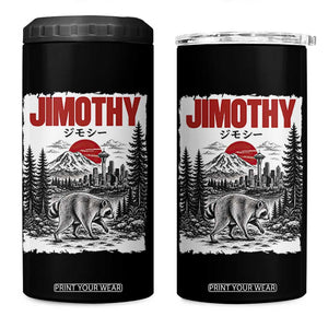 Jimothy The Raccoon 4 in 1 Can Cooler Tumbler Seattle Skyline Mount Rainier Japanese Retro Vintage Art
