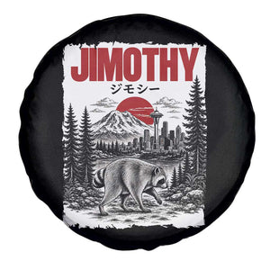 Jimothy The Raccoon Spare Tire Cover Seattle Skyline Mount Rainier Japanese Retro Vintage Art