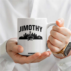 Jimothy The Raccoon Coffee Mug Seattle Space Needle Mount Rainier Landscape Art