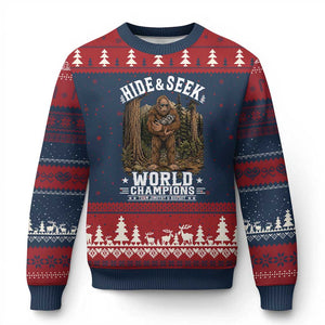 Bigfoot Jimothy The Raccoon Cryptid Animal Friendship Ugly Christmas Sweater Hide And Seek World Champions
