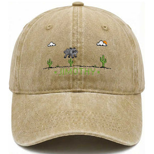 Funny Jimothy The Raccoon Washed Cotton Baseball Cap Pixel Art Retro Gaming Trash Panda Meme