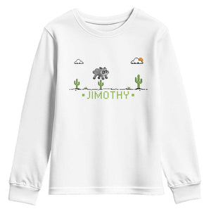Funny Jimothy The Raccoon Youth Sweatshirt Pixel Art Retro Gaming Trash Panda Meme