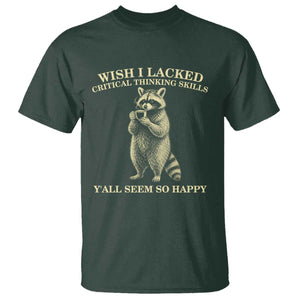 Funny Raccoon Coffee Drinker T Shirt Wish I Lacked Critical Thinking Skills