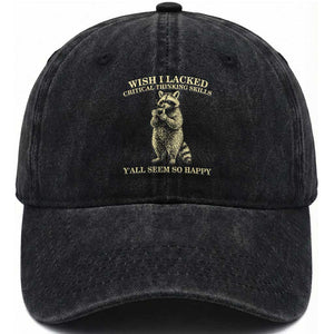 Funny Raccoon Coffee Drinker Washed Cotton Baseball Cap Wish I Lacked Critical Thinking Skills