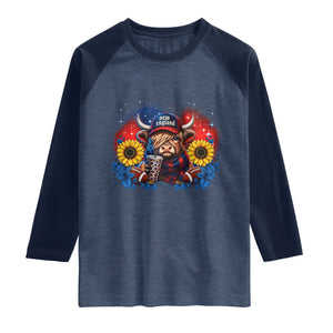 Cute Highland Cow Game Day Raglan Shirt New England Sports Fan Gift TS12 Heather Denim Navy Print Your Wear