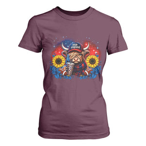 Cute Highland Cow Game Day T Shirt For Women New England Sports Fan Gift TS12 Maroon Print Your Wear