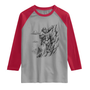 Funny Bigfoot Mountain Climber Raglan Shirt Outdoor Hiking Adventure