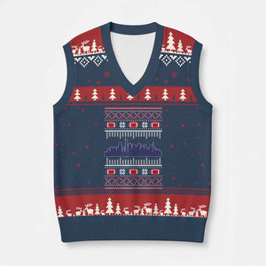 New England Skyline Game Day V-Neck Knit Sweater Vest Ugly Christmas Football Fan Gift
