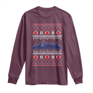 New England Skyline Game Day Long Sleeve Shirt Ugly Christmas Football Fan Gift