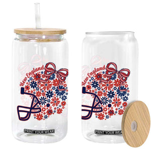 New England Game Day Sports Fan Glass Can Floral Football Helmet With Bow