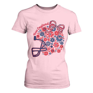 New England Game Day Sports Fan T Shirt For Women Floral Football Helmet With Bow