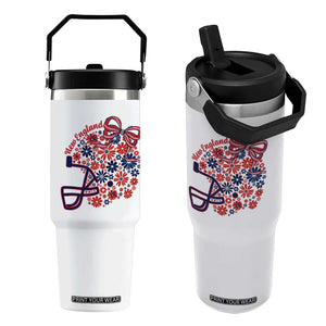 New England Game Day Sports Fan Flip Straw Tumbler Floral Football Helmet With Bow
