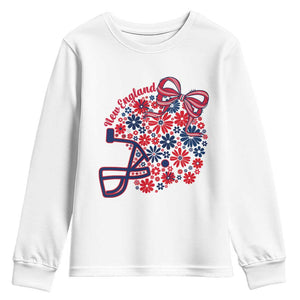 New England Game Day Sports Fan Youth Sweatshirt Floral Football Helmet With Bow