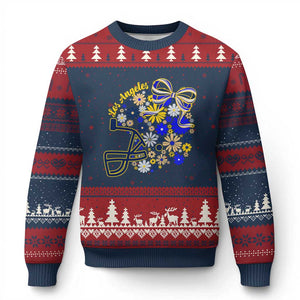Los Angeles Game Day Sports Fan Ugly Christmas Sweater Floral Football Helmet With Bow