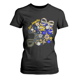 Los Angeles Game Day Sports Fan T Shirt For Women Floral Football Helmet With Bow