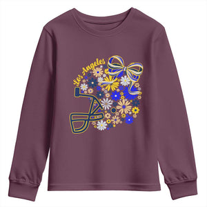 Los Angeles Game Day Sports Fan Youth Sweatshirt Floral Football Helmet With Bow