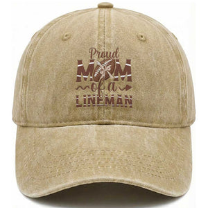 Football Mom Gift Washed Cotton Baseball Cap Proud Mom Of A Lineman TS12 Print Your Wear