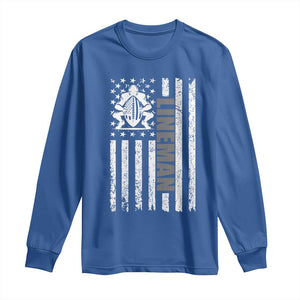 Proud Football Lineman Long Sleeve Shirt American Flag Sports Gift TS12 Royal Blue Print Your Wear