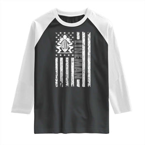 Proud Football Lineman Raglan Shirt American Flag Sports Gift TS12 Black White Print Your Wear