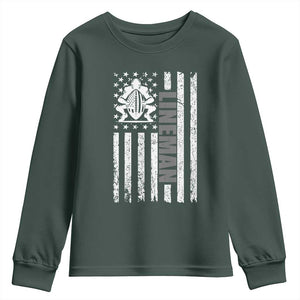 Proud Football Lineman Youth Sweatshirt American Flag Sports Gift TS12 Dark Forest Green Print Your Wear