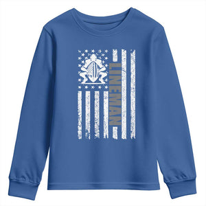 Proud Football Lineman Youth Sweatshirt American Flag Sports Gift TS12 Royal Blue Print Your Wear