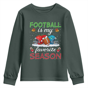 Football Is My Favorite Season Youth Sweatshirt Christmas Holiday Sports Gift TS12 Dark Forest Green Print Your Wear