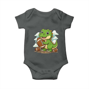 Cute Dinosaur Playing Football Baby Onesie Funny Kids Gift TS12 Dark Heather Print Your Wear