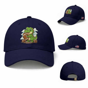 Cute Dinosaur Playing Football Baseball Cap Funny Kids Gift TS12 Baseball Cap Universal Fit Dark Blue Print Your Wear