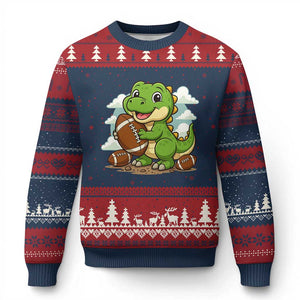 Cute Dinosaur Playing Football Ugly Christmas Sweater Funny Kids Gift TS12 Navy Red Print Your Wear