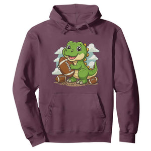 Cute Dinosaur Playing Football Hoodie Funny Kids Gift TS12 Maroon Print Your Wear