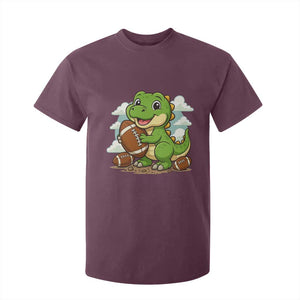 Cute Dinosaur Playing Football T Shirt For Kid Funny Kids Gift TS12 Maroon Print Your Wear