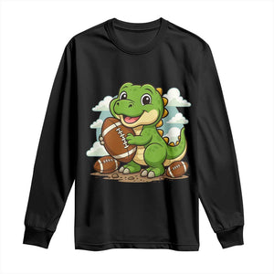 Cute Dinosaur Playing Football Long Sleeve Shirt Funny Kids Gift TS12 Black Print Your Wear