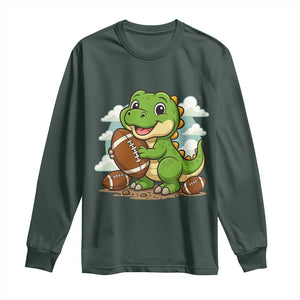 Cute Dinosaur Playing Football Long Sleeve Shirt Funny Kids Gift TS12 Dark Forest Green Print Your Wear
