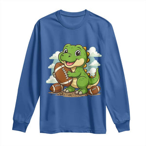 Cute Dinosaur Playing Football Long Sleeve Shirt Funny Kids Gift TS12 Royal Blue Print Your Wear