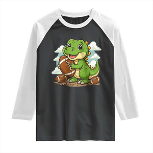 Cute Dinosaur Playing Football Raglan Shirt Funny Kids Gift TS12 Black White Print Your Wear