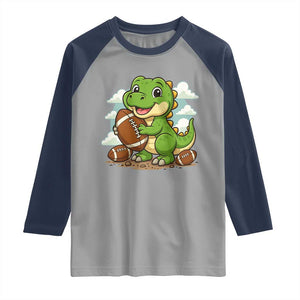 Cute Dinosaur Playing Football Raglan Shirt Funny Kids Gift TS12 Sport Gray Navy Print Your Wear
