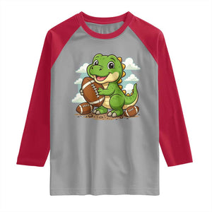 Cute Dinosaur Playing Football Raglan Shirt Funny Kids Gift TS12 Sport Gray Red Print Your Wear