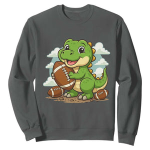 Cute Dinosaur Playing Football Sweatshirt Funny Kids Gift TS12 Dark Heather Print Your Wear
