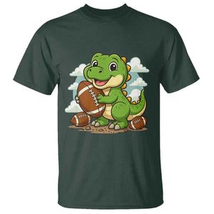 Cute Dinosaur Playing Football T Shirt Funny Kids Gift TS12 Dark Forest Green Print Your Wear