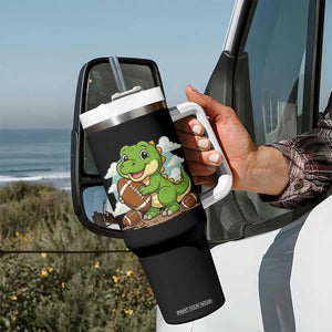 Cute Dinosaur Playing Football Tumbler With Handle Funny Kids Gift TS12 Print Your Wear