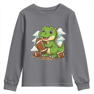 Cute Dinosaur Playing Football Youth Sweatshirt Funny Kids Gift TS12 Charcoal Print Your Wear
