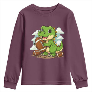 Cute Dinosaur Playing Football Youth Sweatshirt Funny Kids Gift TS12 Maroon Print Your Wear