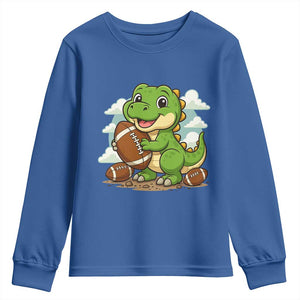 Cute Dinosaur Playing Football Youth Sweatshirt Funny Kids Gift TS12 Royal Blue Print Your Wear