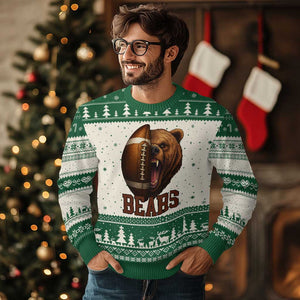 Fear The Bear Football Ugly Christmas Sweater Game Day Sports Fan Gift TS12 Beige Green Print Your Wear