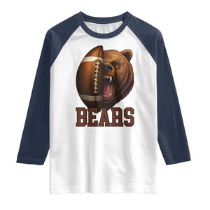 Fear The Bear Football Raglan Shirt Game Day Sports Fan Gift TS12 White Navy Print Your Wear