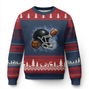 Game Day Sports Fan Gift Ugly Christmas Sweater Lightning Bear Helmet TS12 Navy Red Print Your Wear