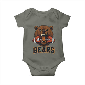Football Player Gift Baby Onesie Fierce Bear Biting Ball TS12 Military Green Print Your Wear