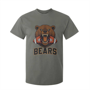 Football Player Gift T Shirt For Kid Fierce Bear Biting Ball TS12 Military Green Print Your Wear