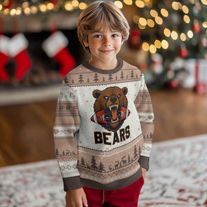 Football Player Gift Ugly Christmas Sweater Fierce Bear Biting Ball TS12 Mocha Mousse Print Your Wear