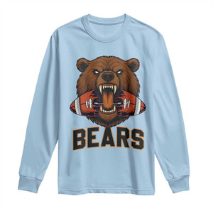 Football Player Gift Long Sleeve Shirt Fierce Bear Biting Ball TS12 Light Blue Print Your Wear